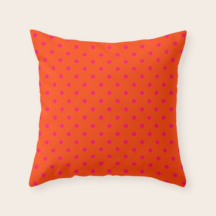 Orange Pop and Hot Neon Pink Polka Dots Throw Pillow Gallery Image 6