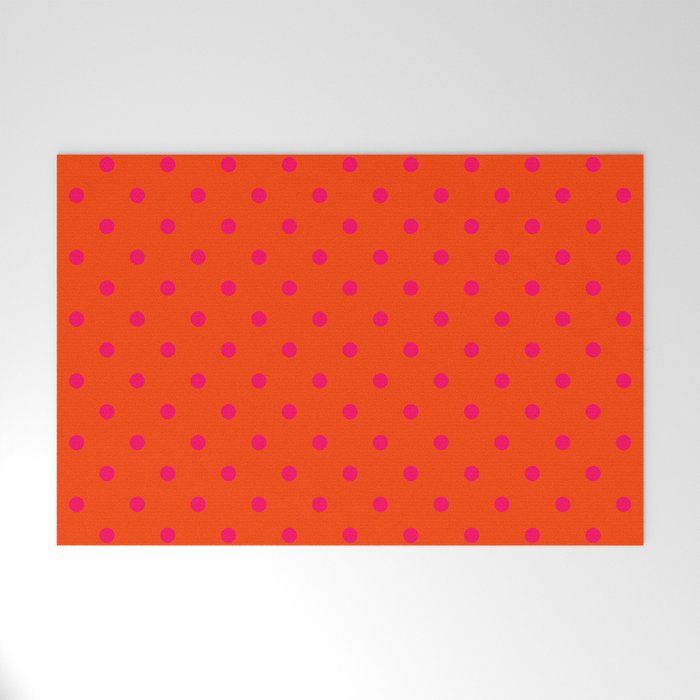 Orange Pop and Hot Neon Pink Polka Dots Welcome Mat Gallery Image 1