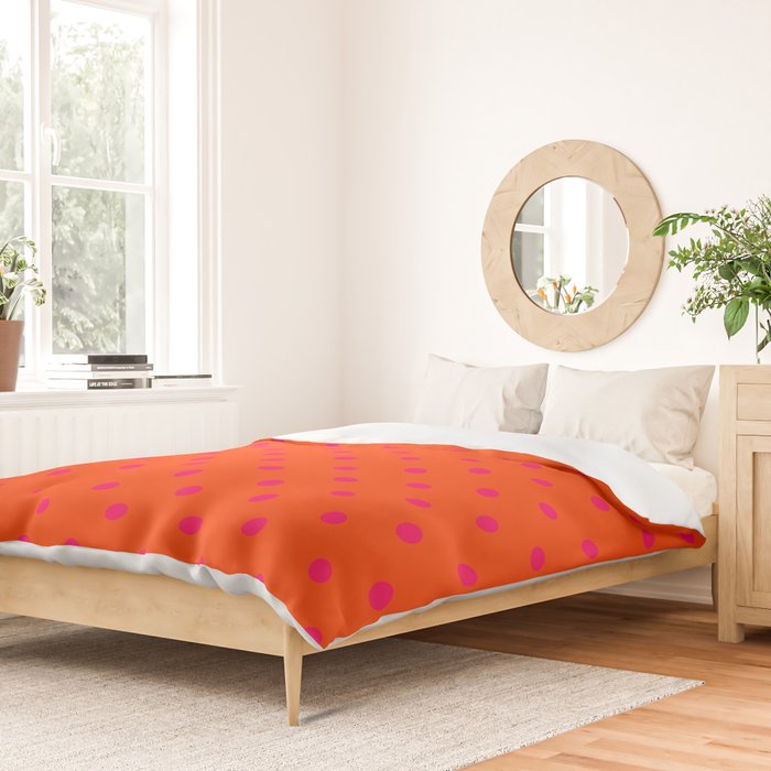 Orange Pop and Hot Neon Pink Polka Dots Duvet Cover Gallery Image 2