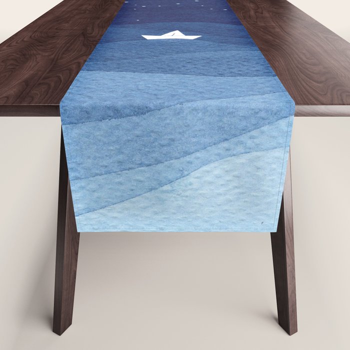 blue ocean waves, sailboat ocean stars Table Runner Gallery Image 1