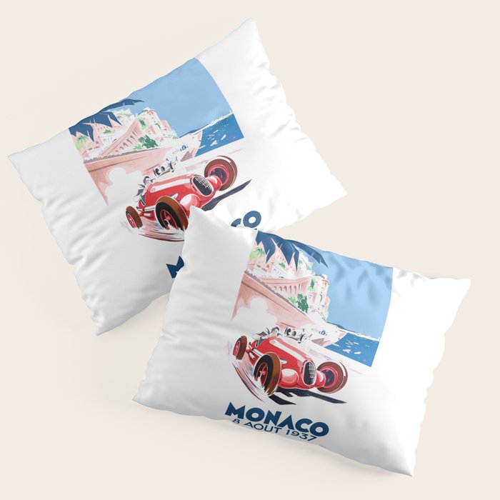 1937 MONACO Grand Prix Racing Poster Pillow Sham Gallery Image 1