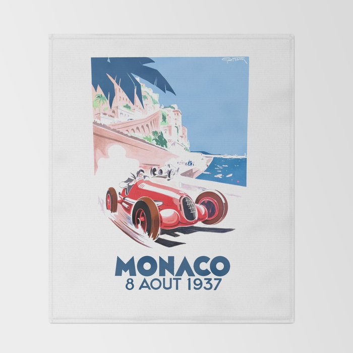 1937 MONACO Grand Prix Racing Poster Throw Blanket Gallery Image 2