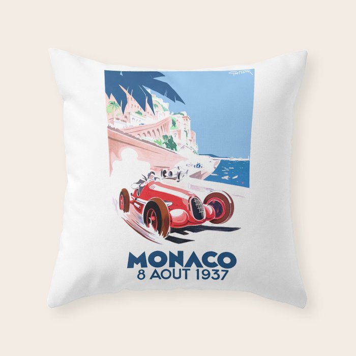 1937 MONACO Grand Prix Racing Poster Throw Pillow Gallery Image 1