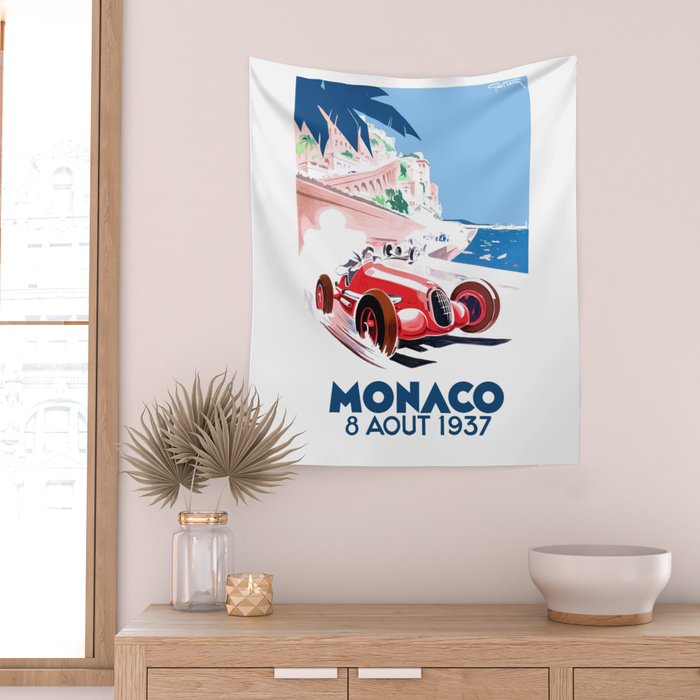 1937 MONACO Grand Prix Racing Poster Wall Tapestry Gallery Image 2