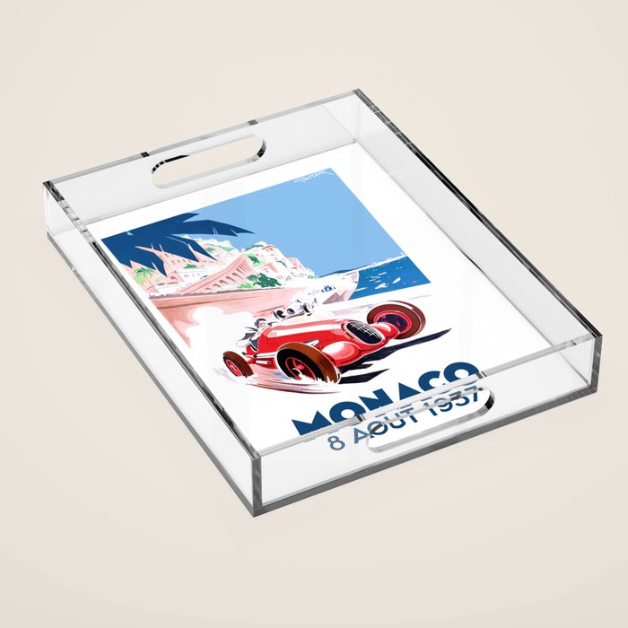 1937 MONACO Grand Prix Racing Poster Acrylic Tray Gallery Image 1