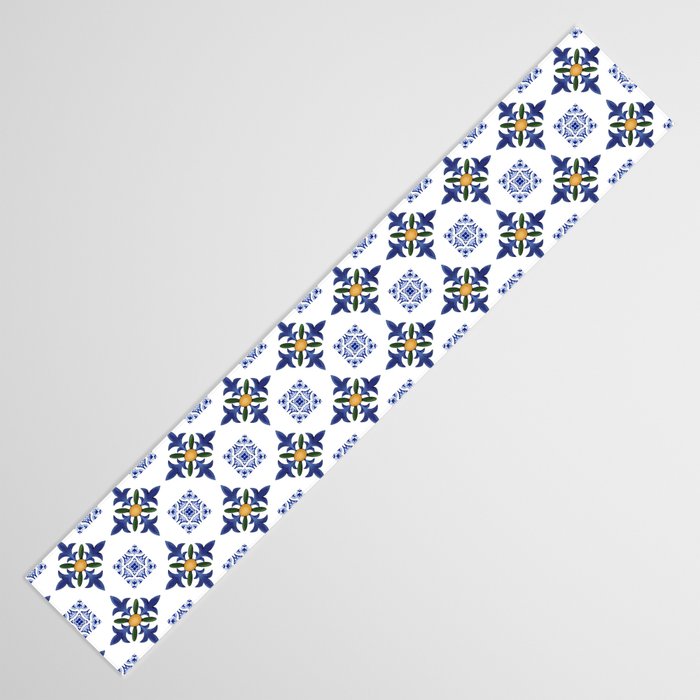 Mosaic,mediterranean,blue tiles art Table Runner Gallery Image 3