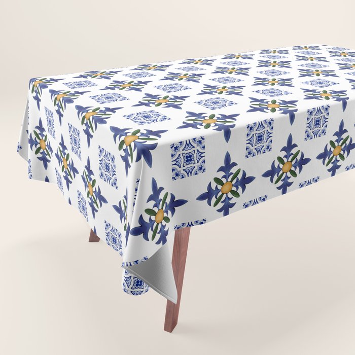 Mosaic,mediterranean,blue tiles art Tablecloth Gallery Image 1