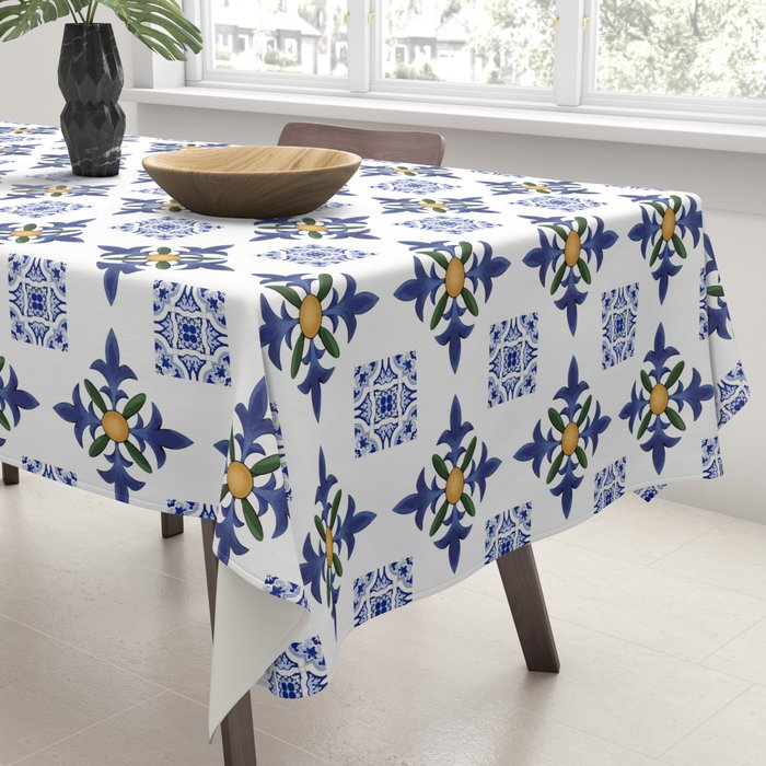 Mosaic,mediterranean,blue tiles art Tablecloth Gallery Image 3