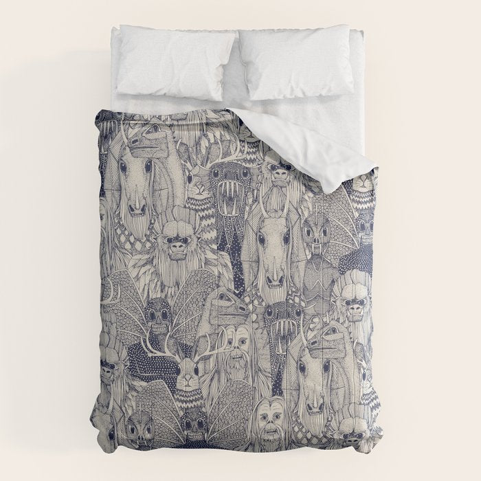 cryptid crowd blue off white Comforter Gallery Image 6