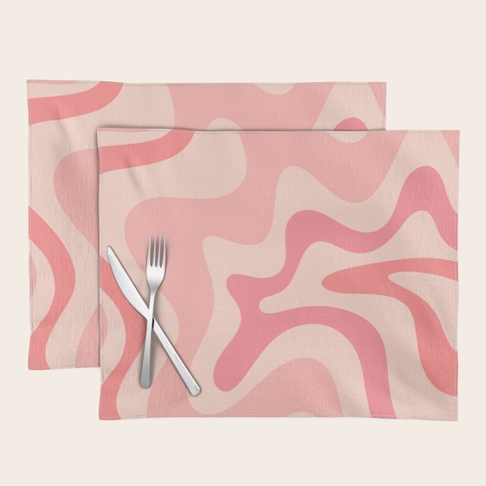 Retro Liquid Swirl Abstract Pattern Square In Blush Pink Tones Placemat Gallery Image 1