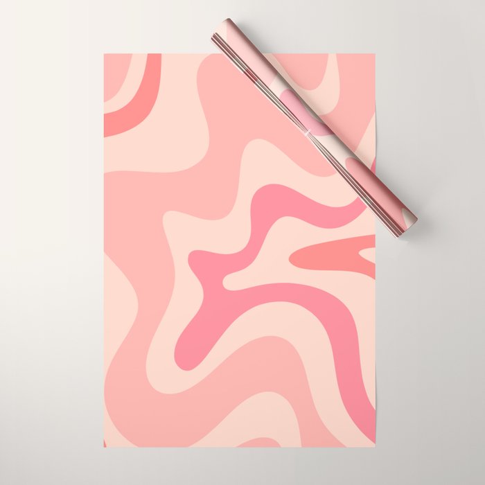 Retro Liquid Swirl Abstract Pattern Square In Blush Pink Tones Wrapping Paper Gallery Image 1