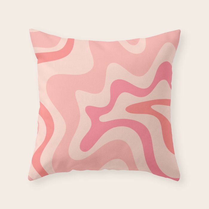 Retro Liquid Swirl Abstract Pattern Square In Blush Pink Tones Throw Pillow Gallery Image 1
