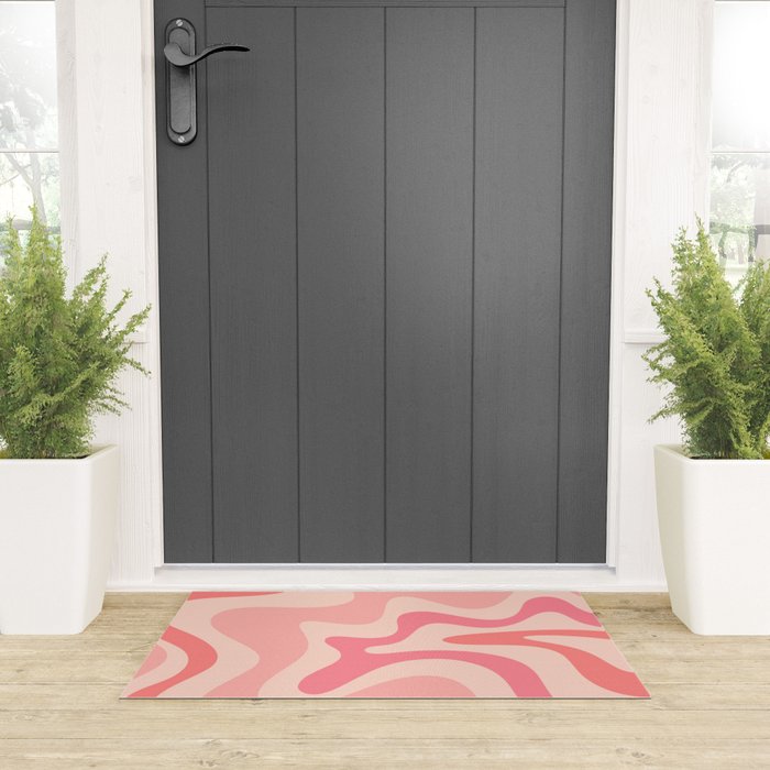 Retro Liquid Swirl Abstract Pattern Square In Blush Pink Tones Welcome Mat Gallery Image 3