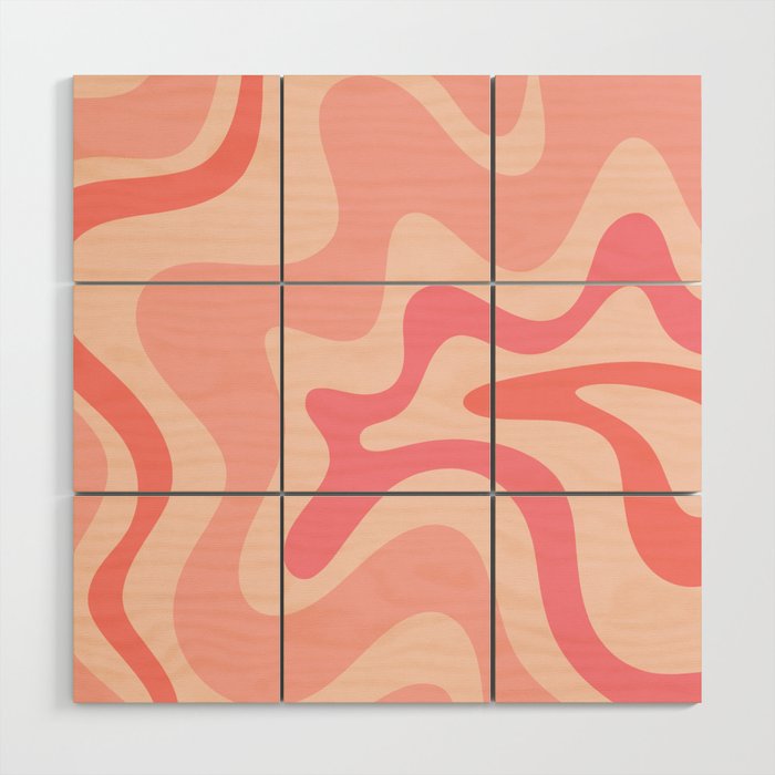 Retro Liquid Swirl Abstract Pattern Square In Blush Pink Tones Wood Wall Art Gallery Image 1