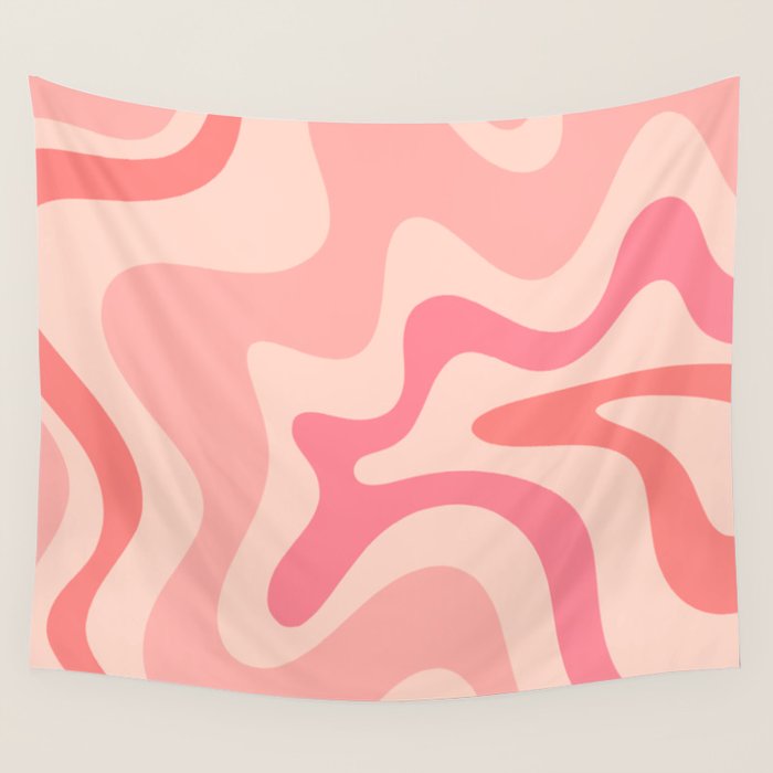 Retro Liquid Swirl Abstract Pattern Square In Blush Pink Tones Wall Tapestry Gallery Image 1