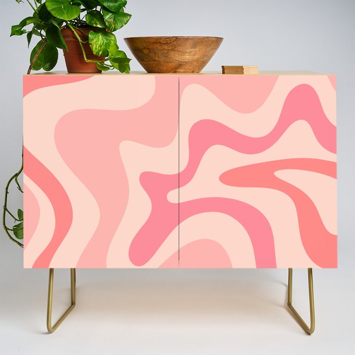 Retro Liquid Swirl Abstract Pattern Square In Blush Pink Tones Credenza Gallery Image 1