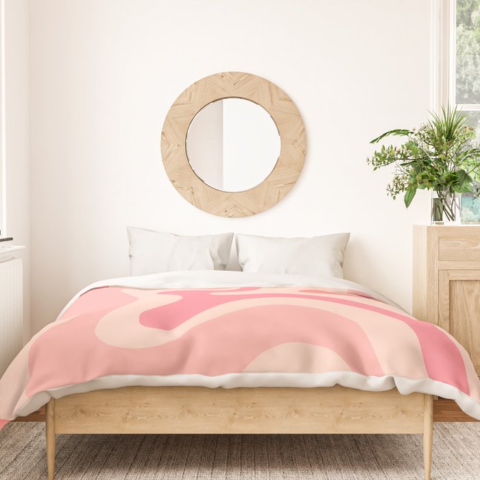 Retro Liquid Swirl Abstract Pattern Square In Blush Pink Tones Duvet Cover Gallery Image 3