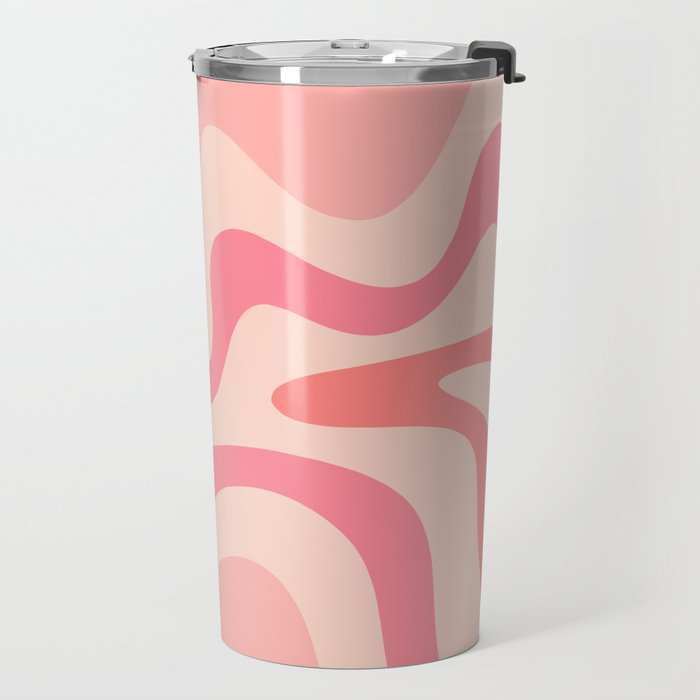Retro Liquid Swirl Abstract Pattern Square In Blush Pink Tones Travel Mug Gallery Image 2