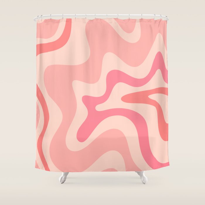 Retro Liquid Swirl Abstract Pattern Square In Blush Pink Tones Shower Curtain Gallery Image 1