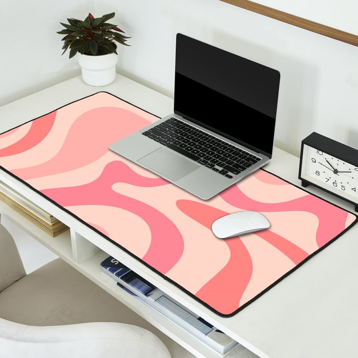 Retro Liquid Swirl Abstract Pattern Square In Blush Pink Tones Desk Mat Gallery Image 2