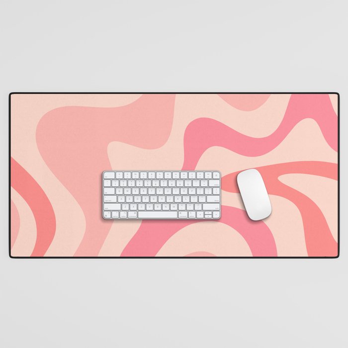Retro Liquid Swirl Abstract Pattern Square In Blush Pink Tones Desk Mat Gallery Image 1