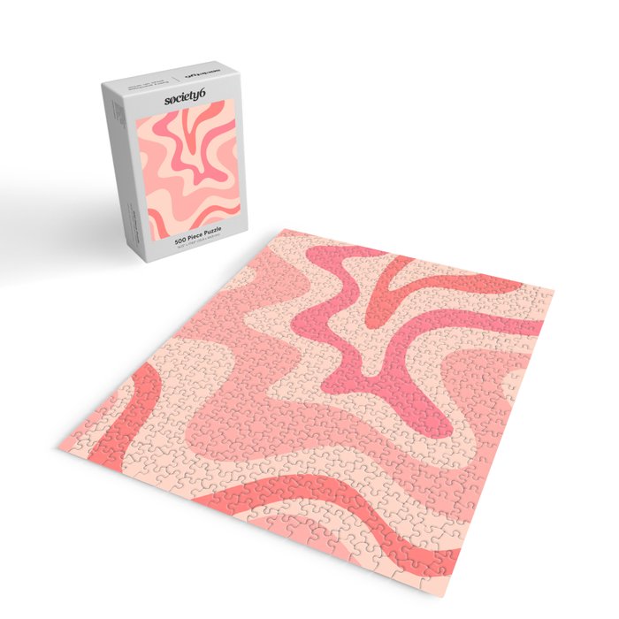 Retro Liquid Swirl Abstract Pattern Square In Blush Pink Tones Jigsaw Puzzle Gallery Image 2
