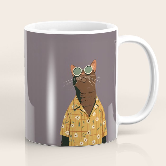 Cool Cat in Summer Shirt Coffee Mug Gallery Image 1