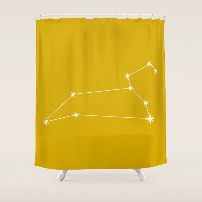 Leo Zodiac Star Constellation Line Art Golden Yellow Shower Curtain Gallery Image 1