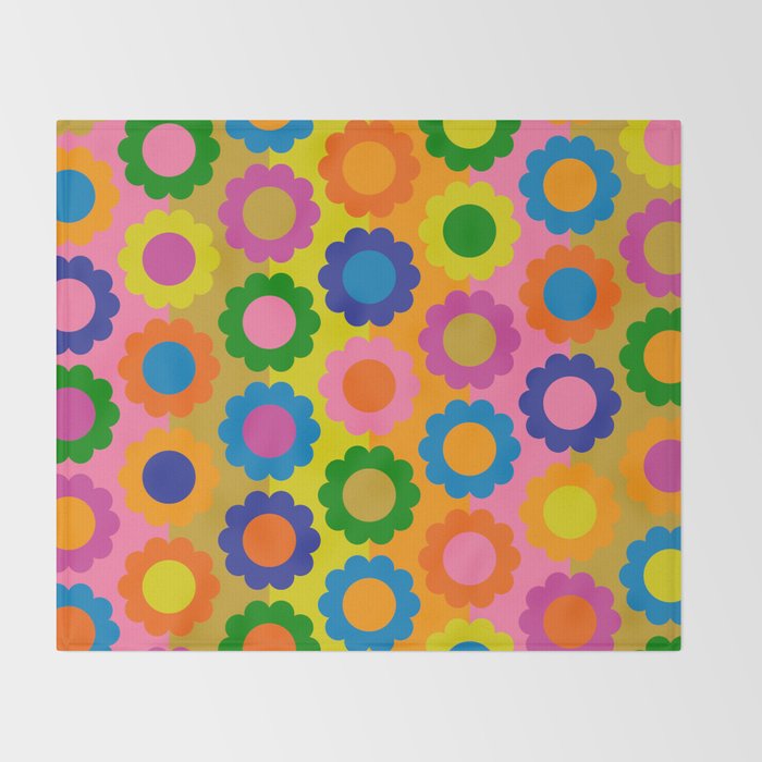 Happy Flowers Colorful Retro Maximalist Pattern Throw Blanket Gallery Image 2