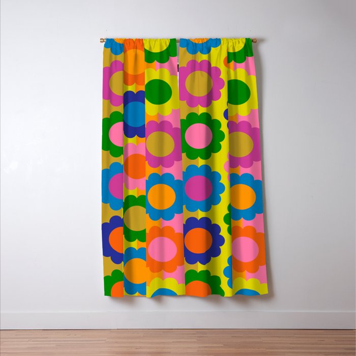 Happy Flowers Colorful Retro Maximalist Pattern Window Curtain Gallery Image 3