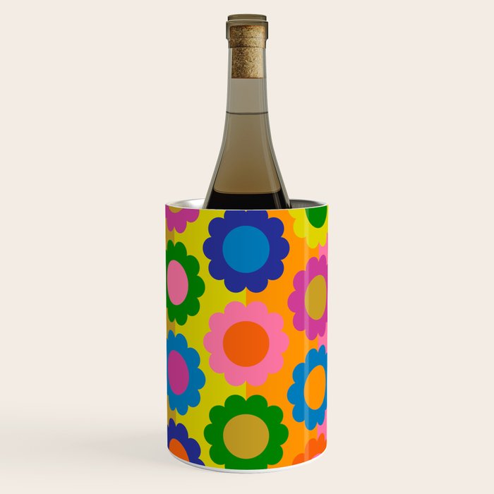 Happy Flowers Colorful Retro Maximalist Pattern Wine Chiller Gallery Image 1