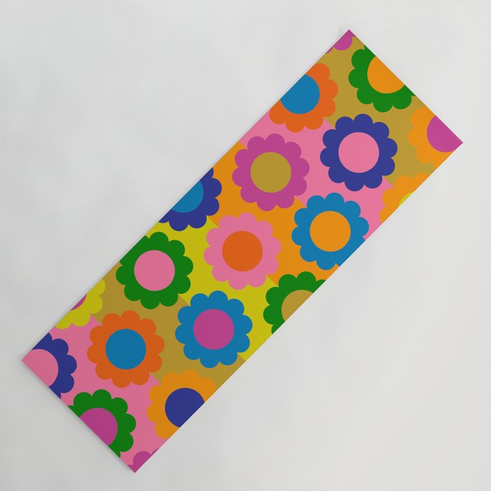 Happy Flowers Colorful Retro Maximalist Pattern Yoga Mat Gallery Image 1