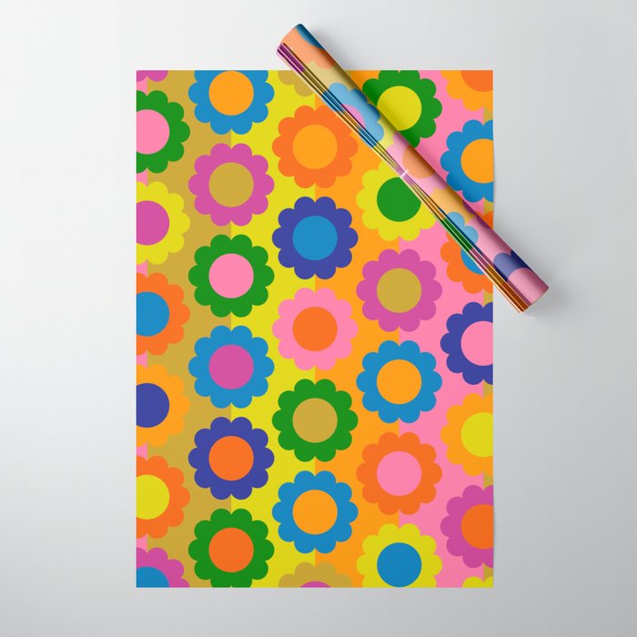 Happy Flowers Colorful Retro Maximalist Pattern Wrapping Paper Gallery Image 1