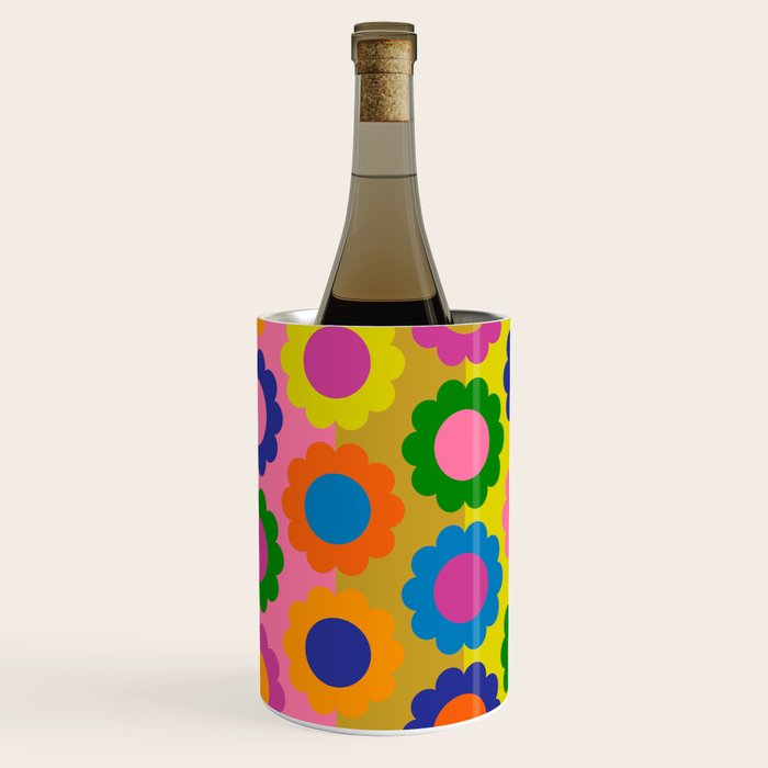 Happy Flowers Colorful Retro Maximalist Pattern Wine Chiller Gallery Image 2