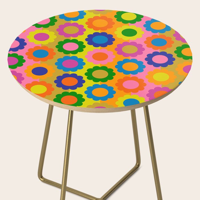 Happy Flowers Colorful Retro Maximalist Pattern Side Table Gallery Image 2