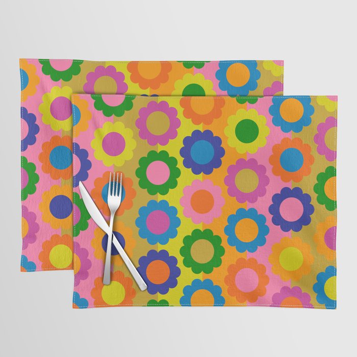 Happy Flowers Colorful Retro Maximalist Pattern Placemat Gallery Image 1