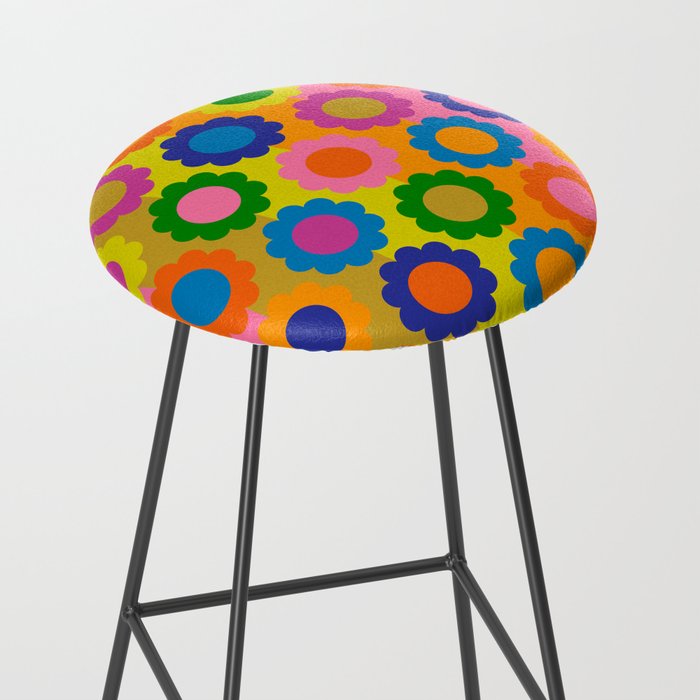 Happy Flowers Colorful Retro Maximalist Pattern Stool Gallery Image 2