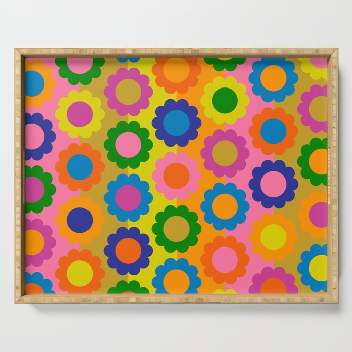 Happy Flowers Colorful Retro Maximalist Pattern Serving Tray Gallery Image 1