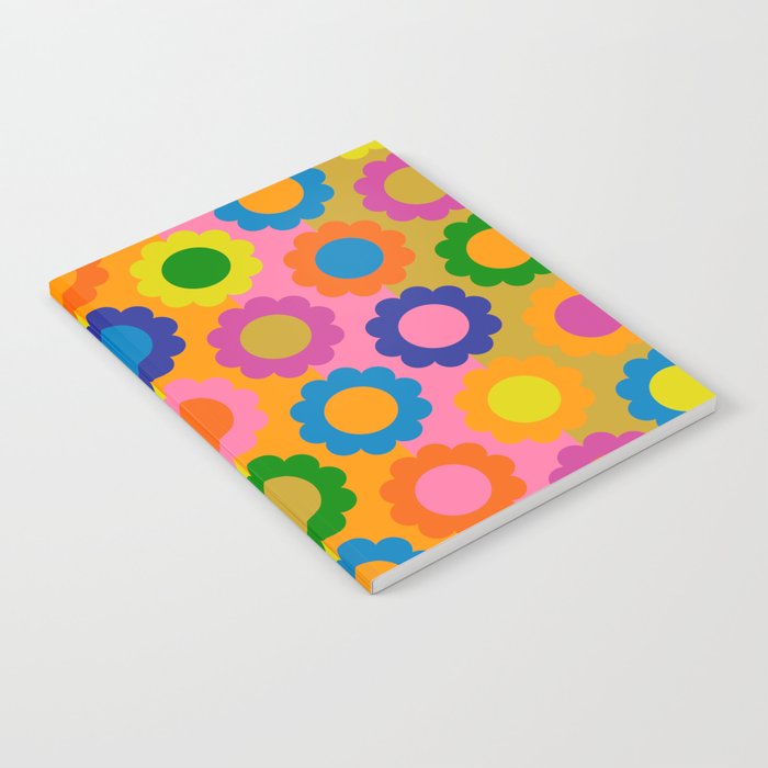 Happy Flowers Colorful Retro Maximalist Pattern Notebook