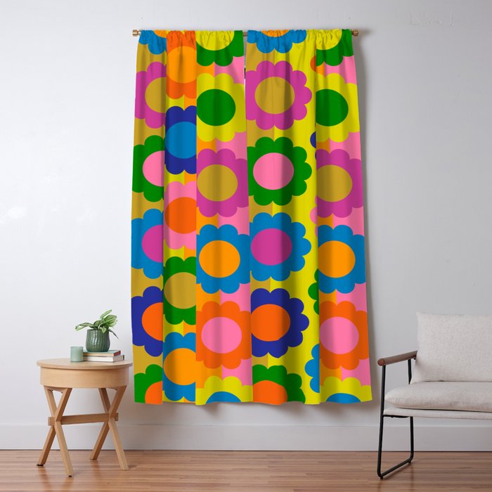 Happy Flowers Colorful Retro Maximalist Pattern Window Curtain Gallery Image 5