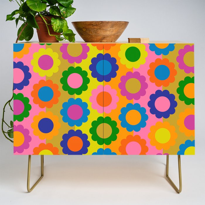 Happy Flowers Colorful Retro Maximalist Pattern Credenza Gallery Image 1