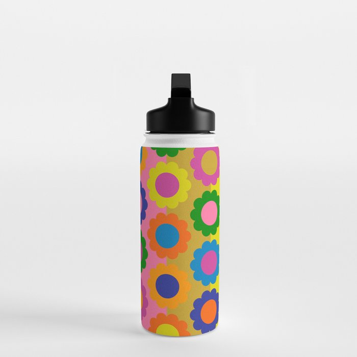 Happy Flowers Colorful Retro Maximalist Pattern Water Bottle Gallery Image 3