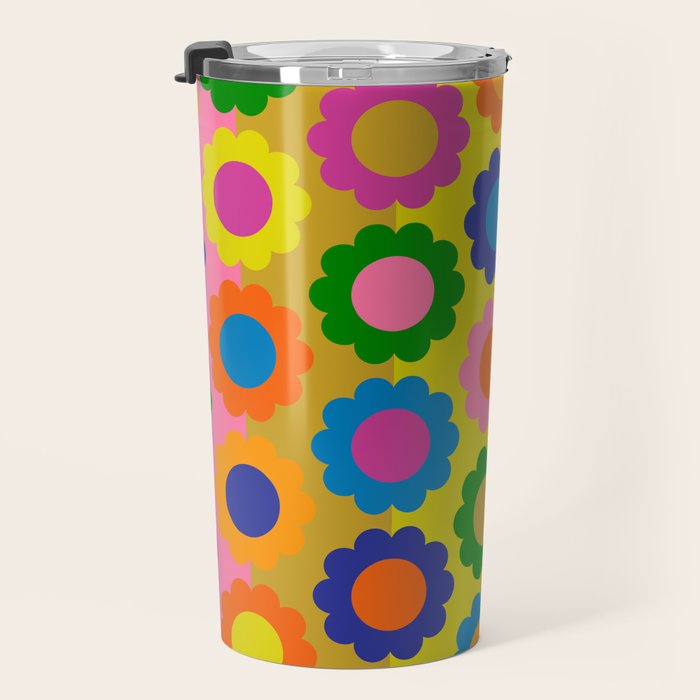 Happy Flowers Colorful Retro Maximalist Pattern Travel Mug Gallery Image 3