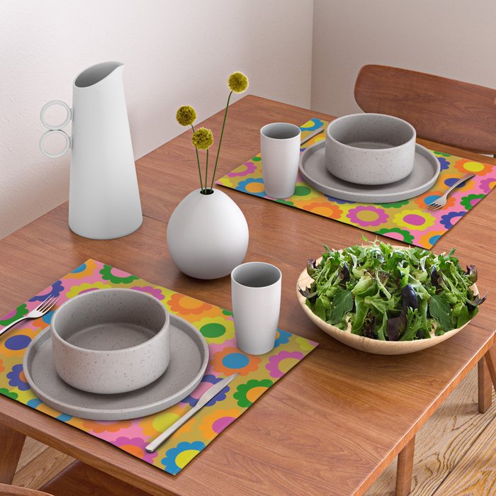 Happy Flowers Colorful Retro Maximalist Pattern Placemat Gallery Image 2