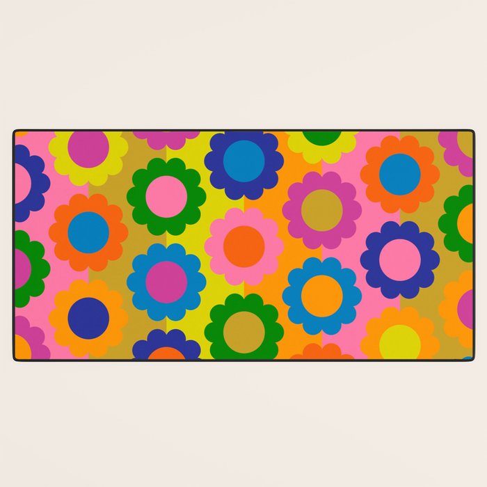 Happy Flowers Colorful Retro Maximalist Pattern Desk Mat Gallery Image 3