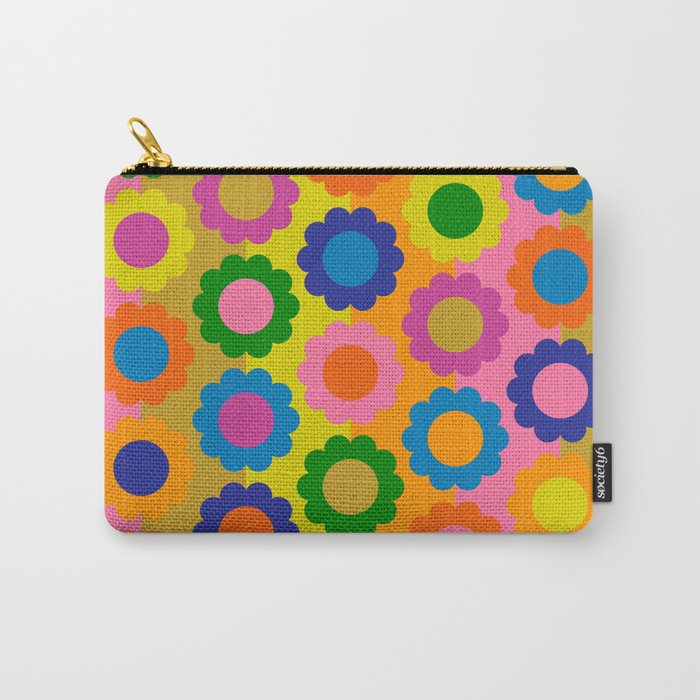 Happy Flowers Colorful Retro Maximalist Pattern Carry All Pouch Gallery Image 1
