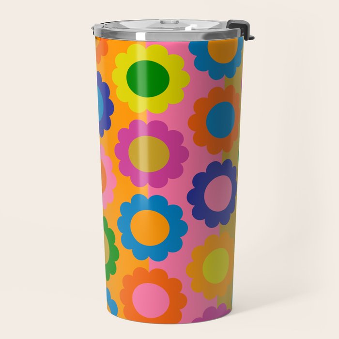 Happy Flowers Colorful Retro Maximalist Pattern Travel Mug Gallery Image 2