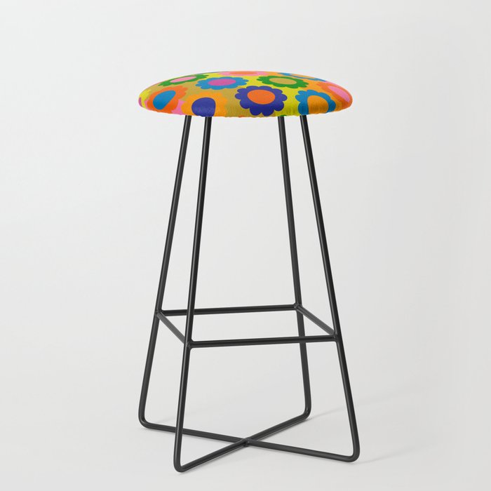 Happy Flowers Colorful Retro Maximalist Pattern Stool Gallery Image 1