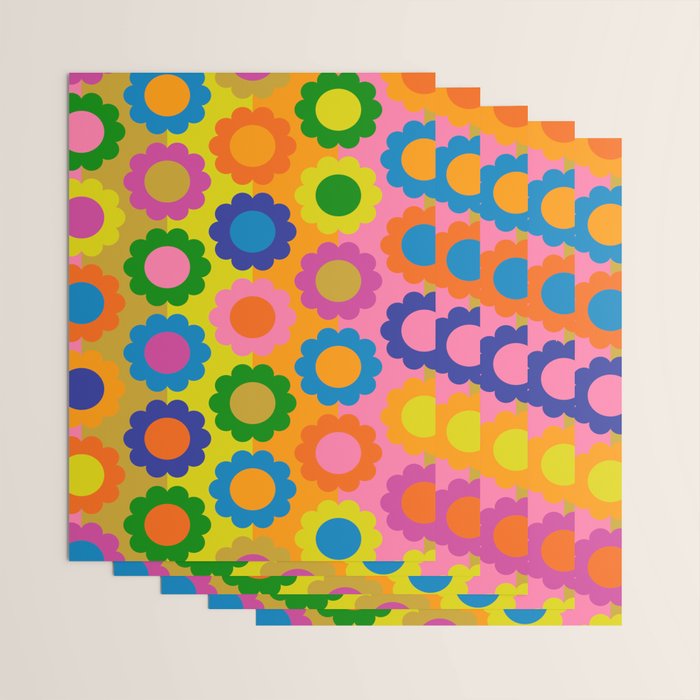 Happy Flowers Colorful Retro Maximalist Pattern Wrapping Paper Gallery Image 3