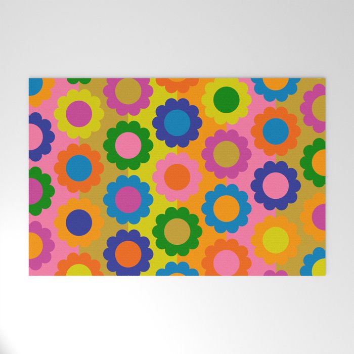 Happy Flowers Colorful Retro Maximalist Pattern Welcome Mat Gallery Image 1